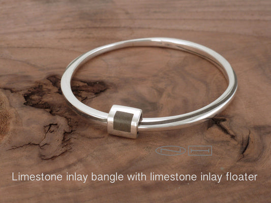 Limestone inlay bangle by ZEALmetal, Nicole Horlor, in Kingston, ON, Canada