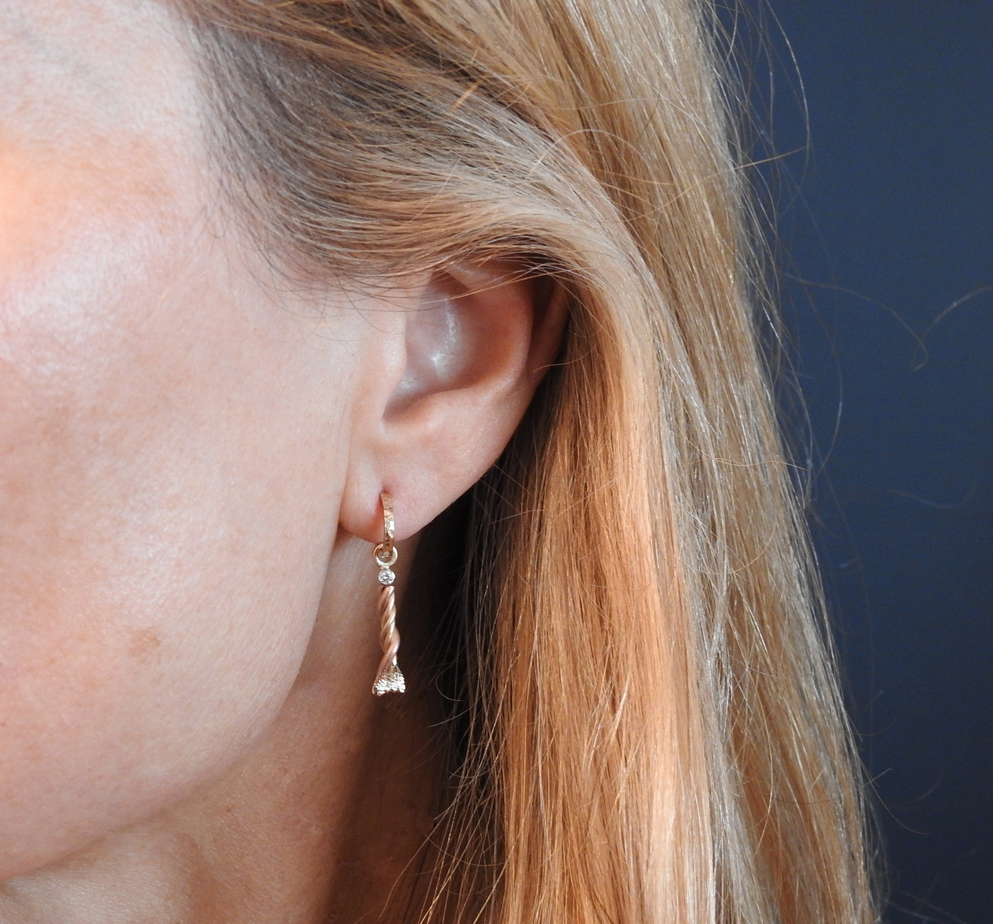 Dangle options for gold micro B E planished hoops