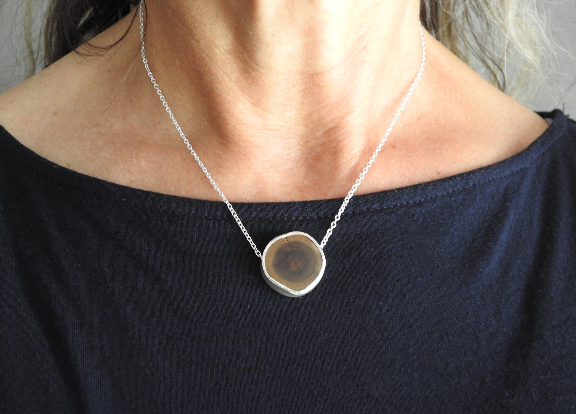 Driftwood found on the shores at Lemoine Point.   Nostalgic driftwood floater pendant in sterlings silver. By ZEALmetal, Nicole Horlor, Kingston, ON, Canada.