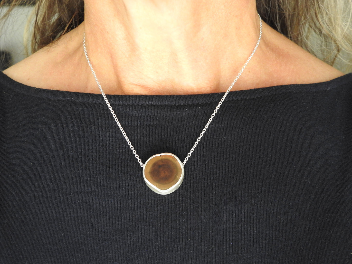 Driftwood found on the shores at Lemoine Point. Nostalgic driftwood floater pendant in sterlings silver. By ZEALmetal, Nicole Horlor, Kingston, ON, Canada.