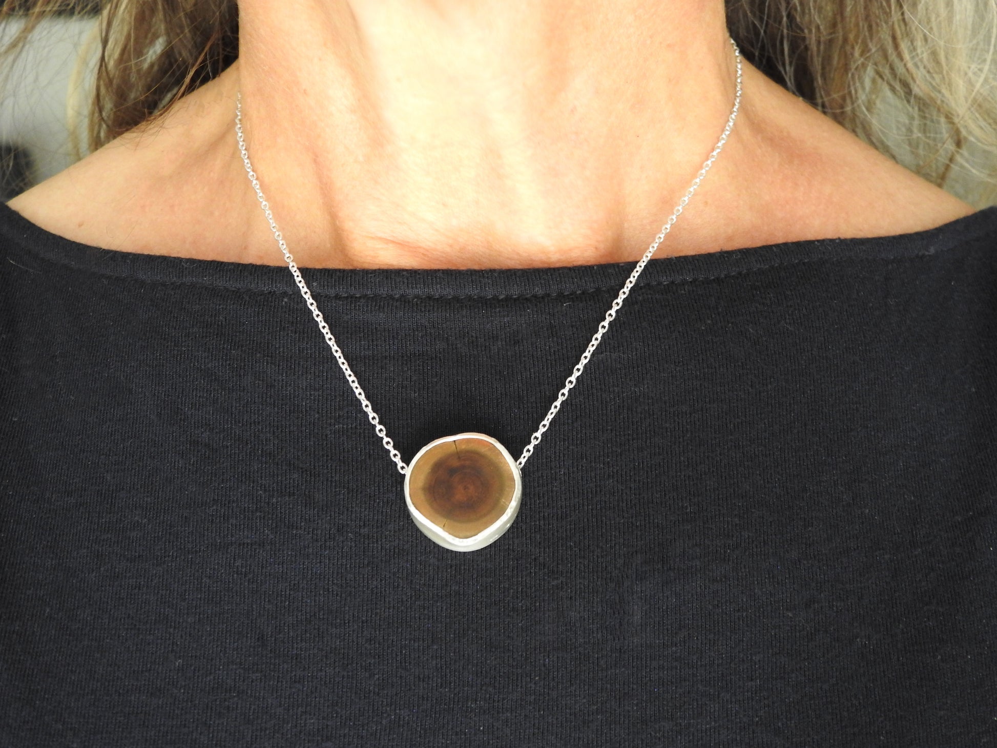 Driftwood found on the shores at Lemoine Point.   Nostalgic driftwood floater pendant in sterlings silver. By ZEALmetal, Nicole Horlor, Kingston, ON, Canada.