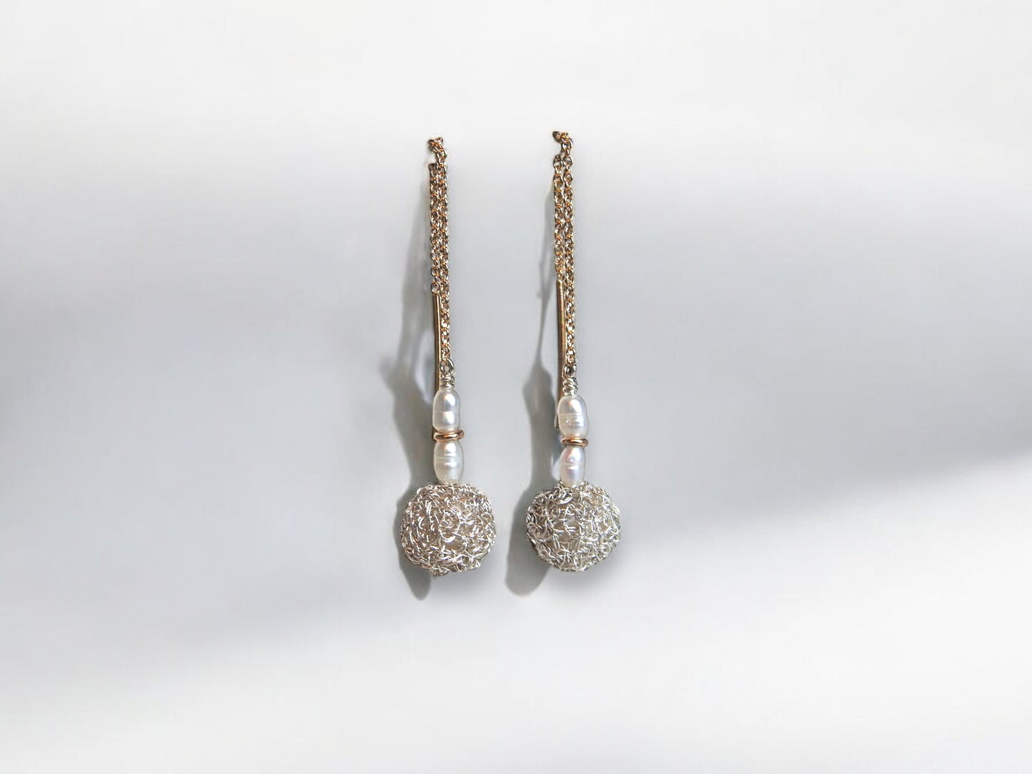 Threaded crochet ball dangles