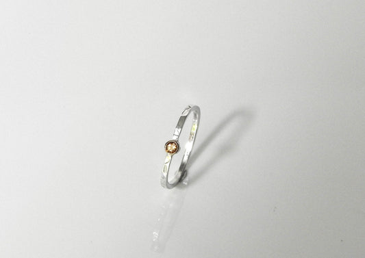Leaf stamped band with yellow gold bezelled citrine