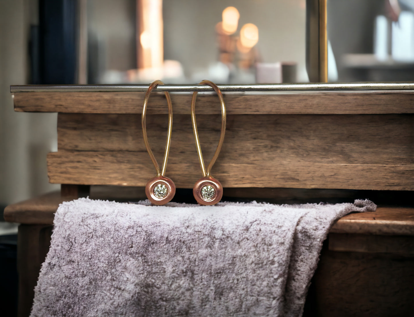 Red and yellow gold pebble hoop earrings with total weight .20 carats, by ZEALmetal, Nicole Horlor, in Kingston, ON, Canada