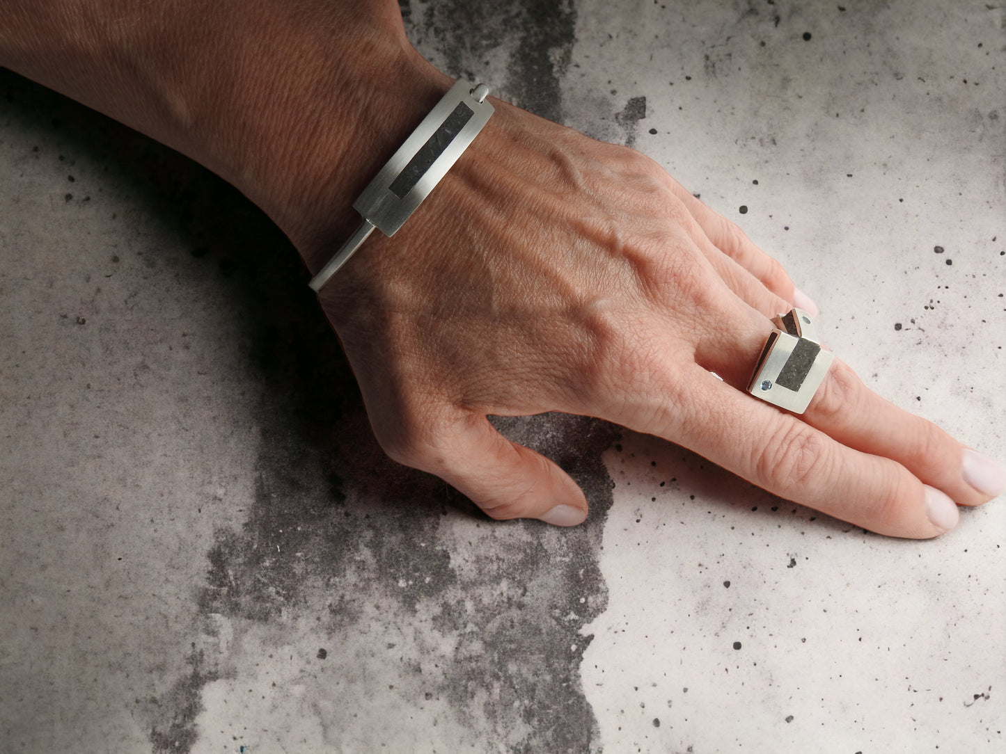 Limestone inlay bracelets by ZEALmetal, Nicole Horlor, in Kingston, ON, Canada