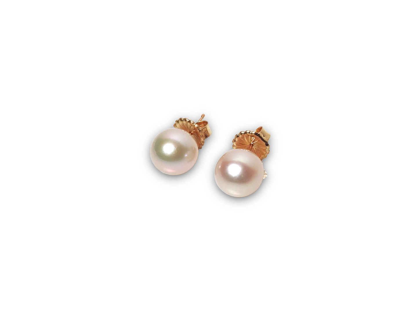 Stellar bold pearl studs and the trick to wearing them beautifully is with 14kt large heavyweight 9.4mm friction backs.