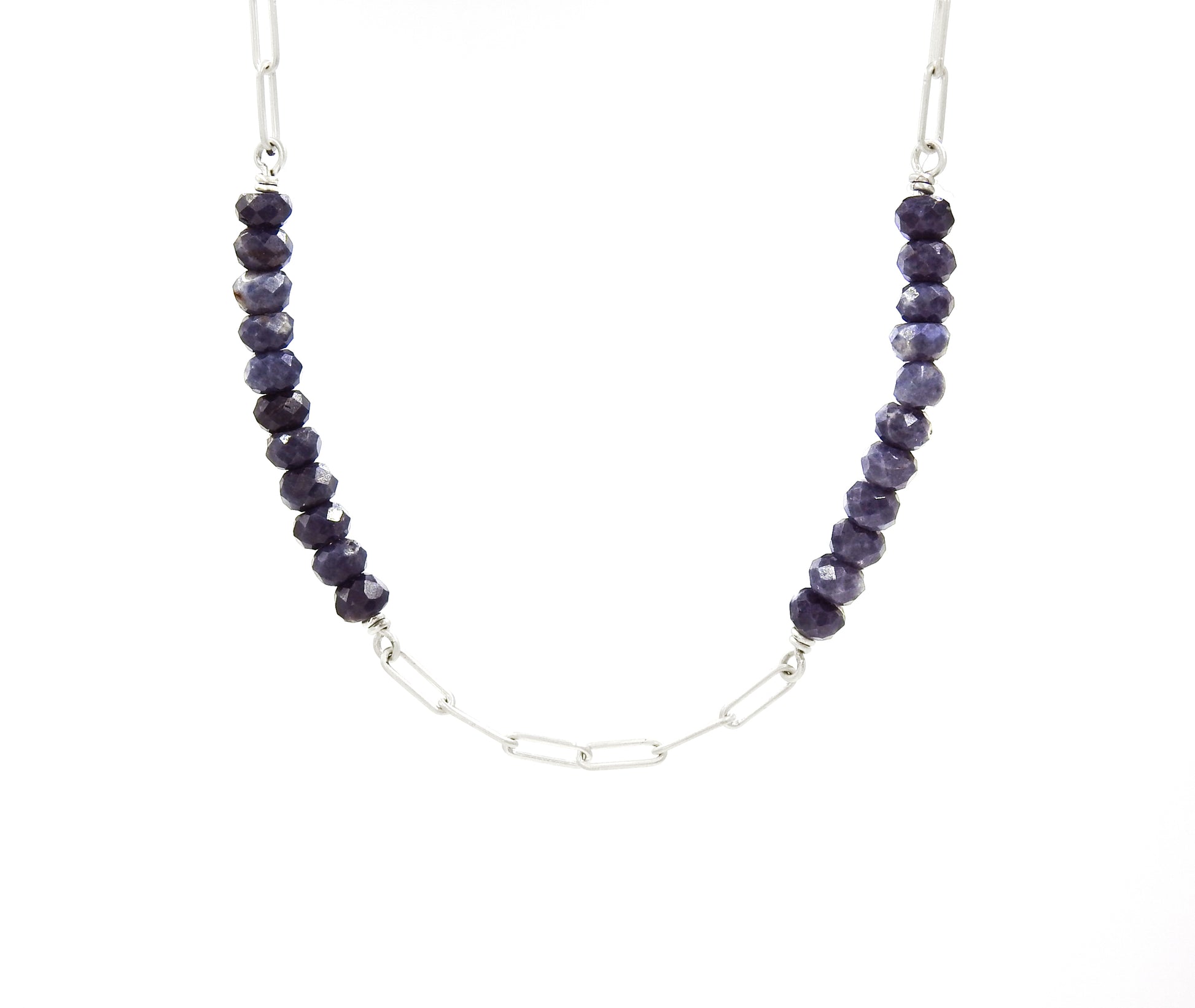 Blue sapphire necklace with paperclip chain, by ZEALmetal, Nicole Horlor, in Kingston, ON, Canada
