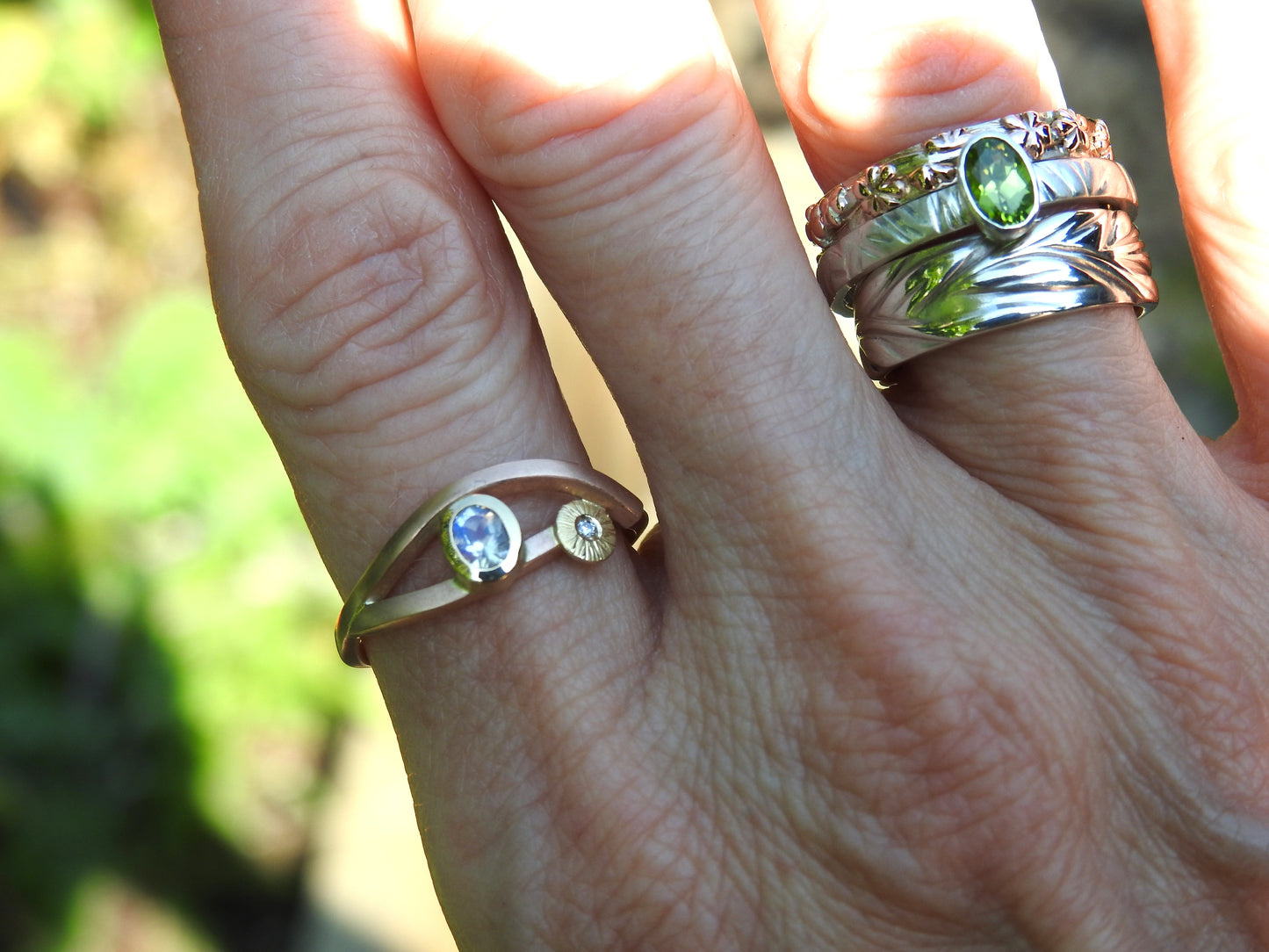 Handmade rose gold ring with moonstone and diamond by ZEALmetal, Nicole Horlor, Kingston ON Canada