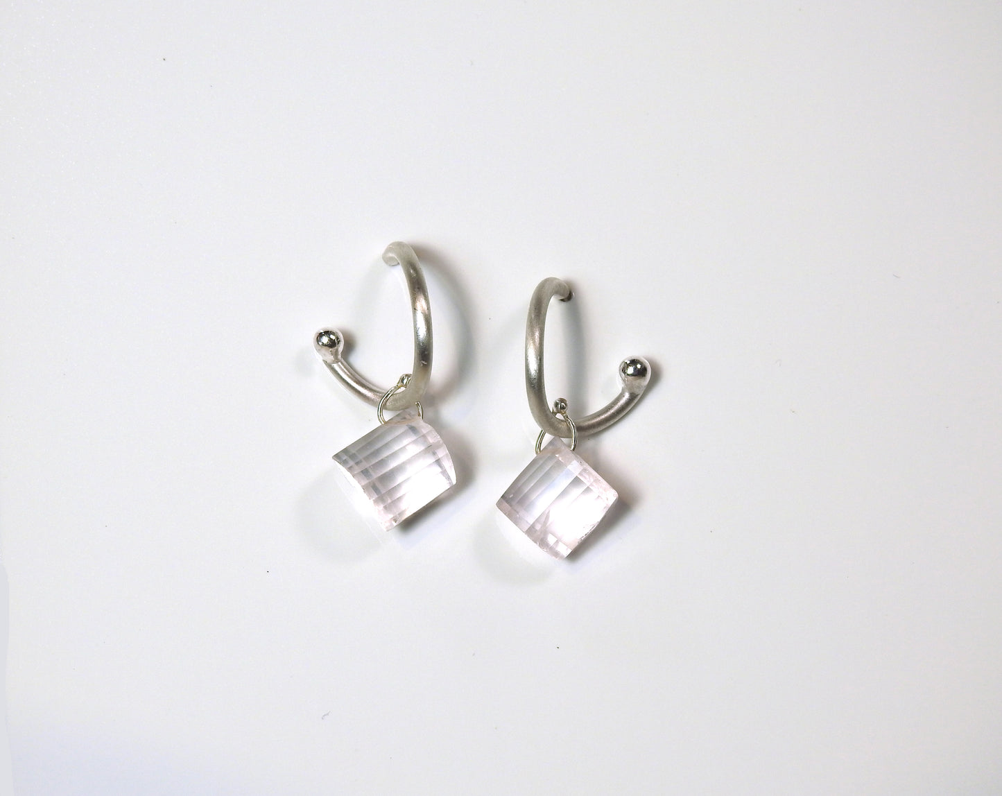 B E hoops with rose quartz