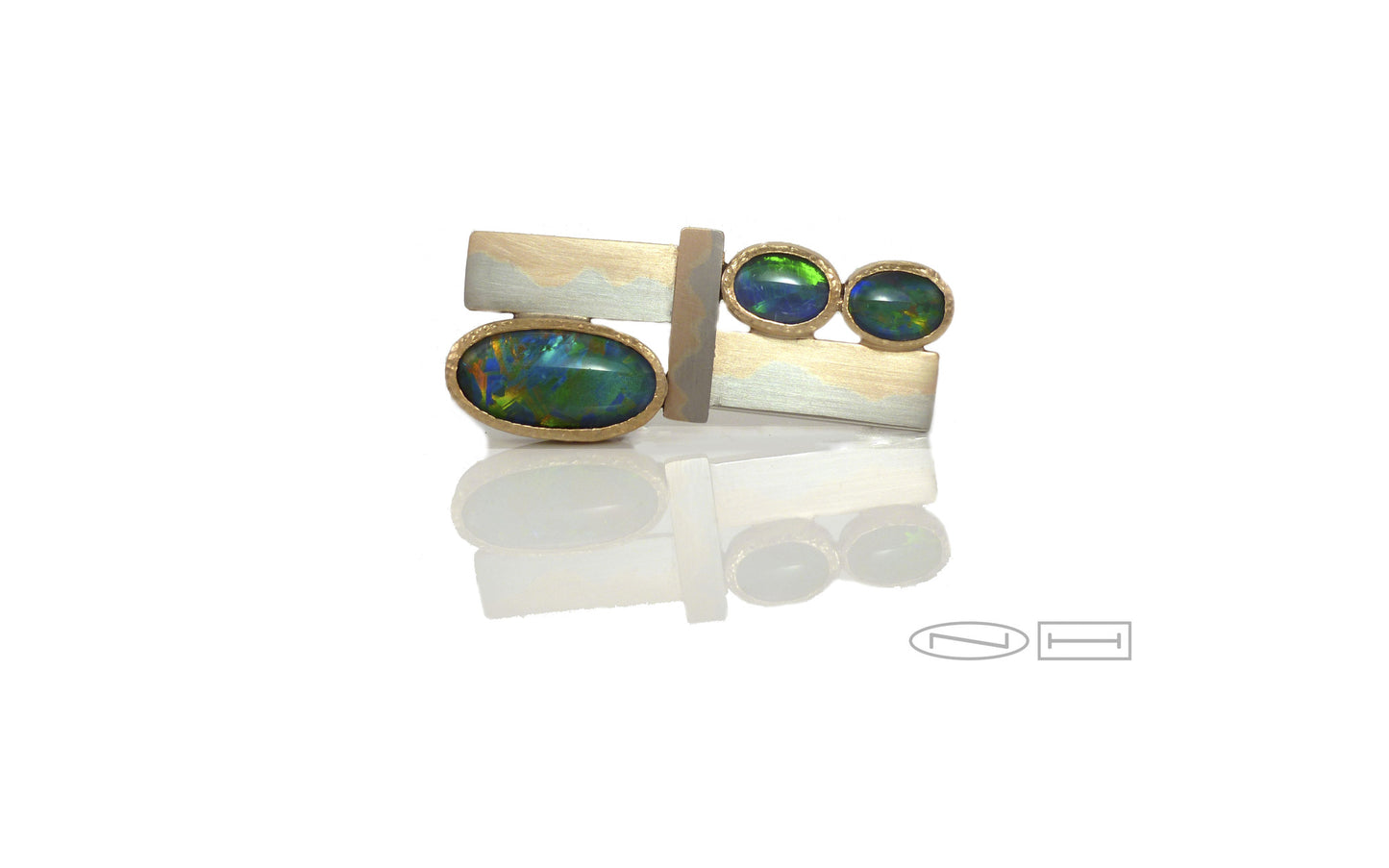 Bespoke Black Opal broach, in 18kt Yellow and white gold, by ZEALmetal, Nicole Horlor, in Kingston, ON, Canada