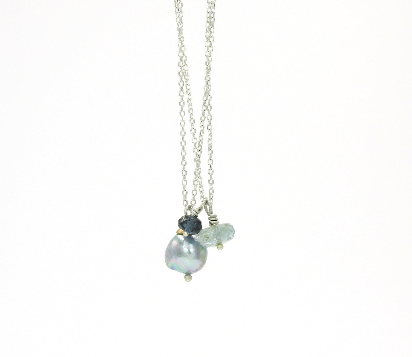 Gemstone Necklace, baroque pearls, sunstone, aquamarine Tourmaline,, by ZEALmetal, Nicole Horlor, Kingston ON Canada