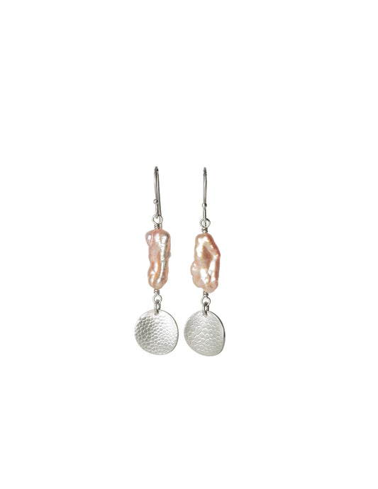 100% recycled sterling silver and pink pearl earrings by ZEALmetal, Nicole Horlor, in Kingston, ON, Canada