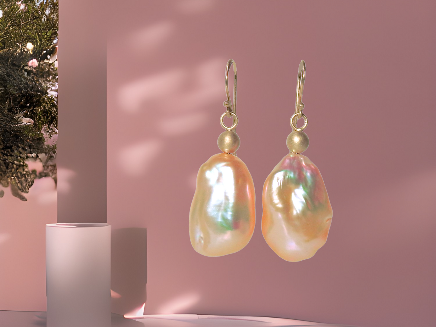 Bold organic and rich with there 18kt accent beads and wires.  Gorgeous peach/pink baroques, so bold yet so light, by ZEALmetal, Nicole Horlor, in Kingston, ON Canada