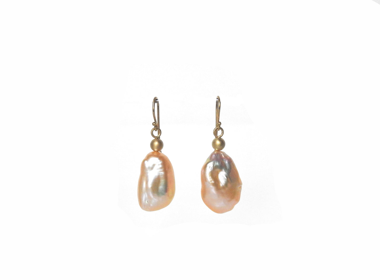 Bold organic and rich with there 18kt accent beads and wires. Gorgeous peach/pink baroques, so bold yet so light, by ZEALmetal, Nicole Horlor, in Kingston, ON Canada