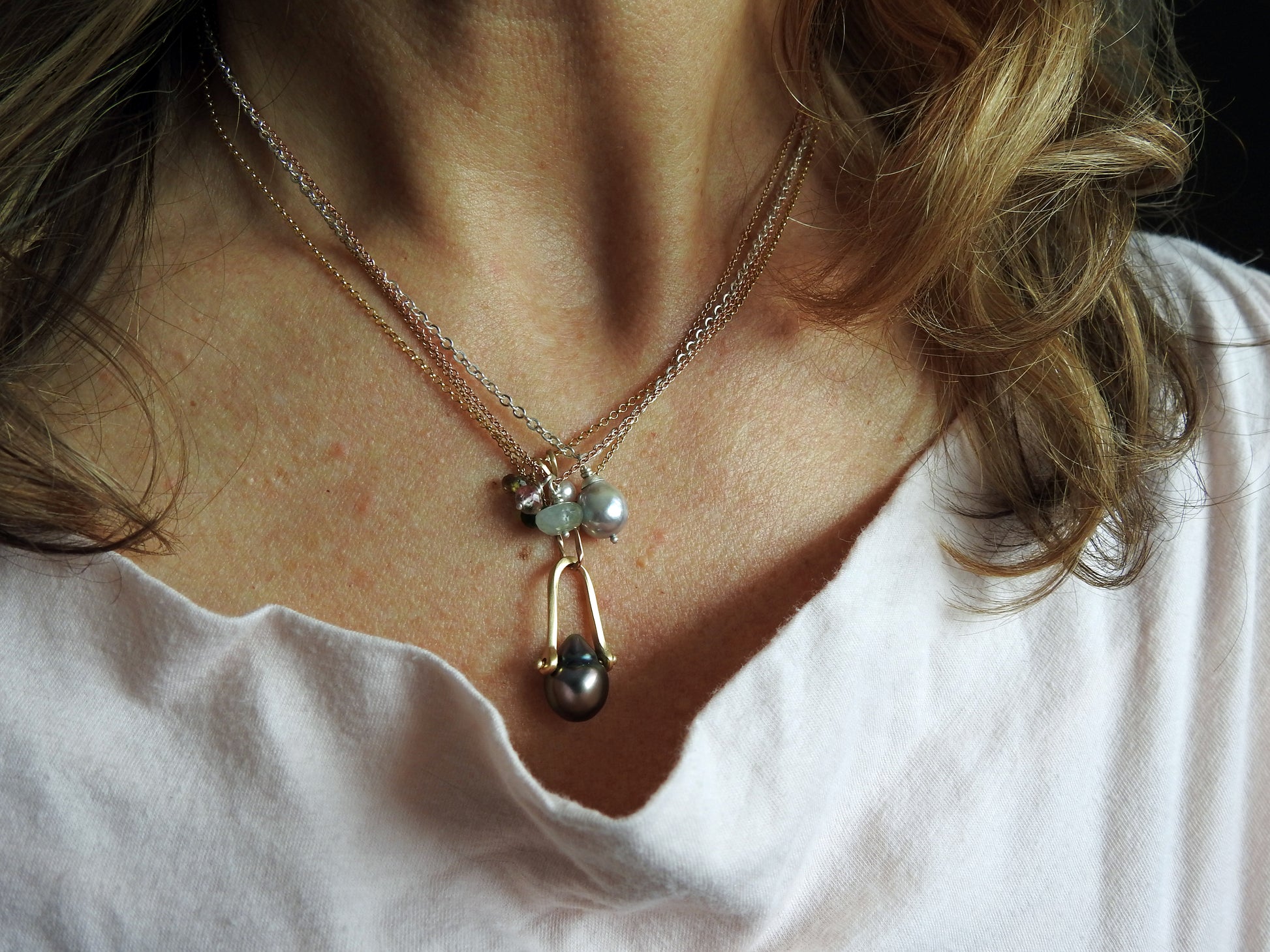Tahitian baroque pearl pendant in 18kt yellow and red gold, by ZEALmetal, Nicole Horlor, in Kingston, ON, Canada