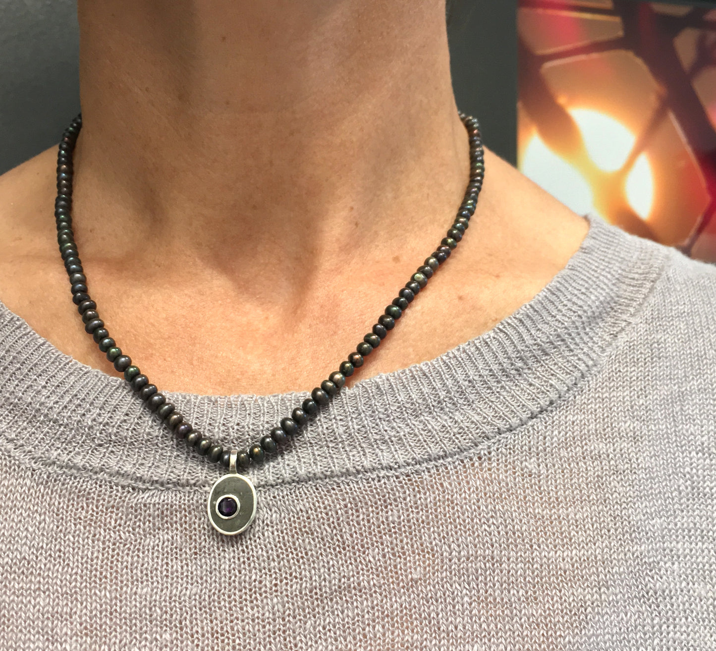 Birthstone Limestone inlay pendant