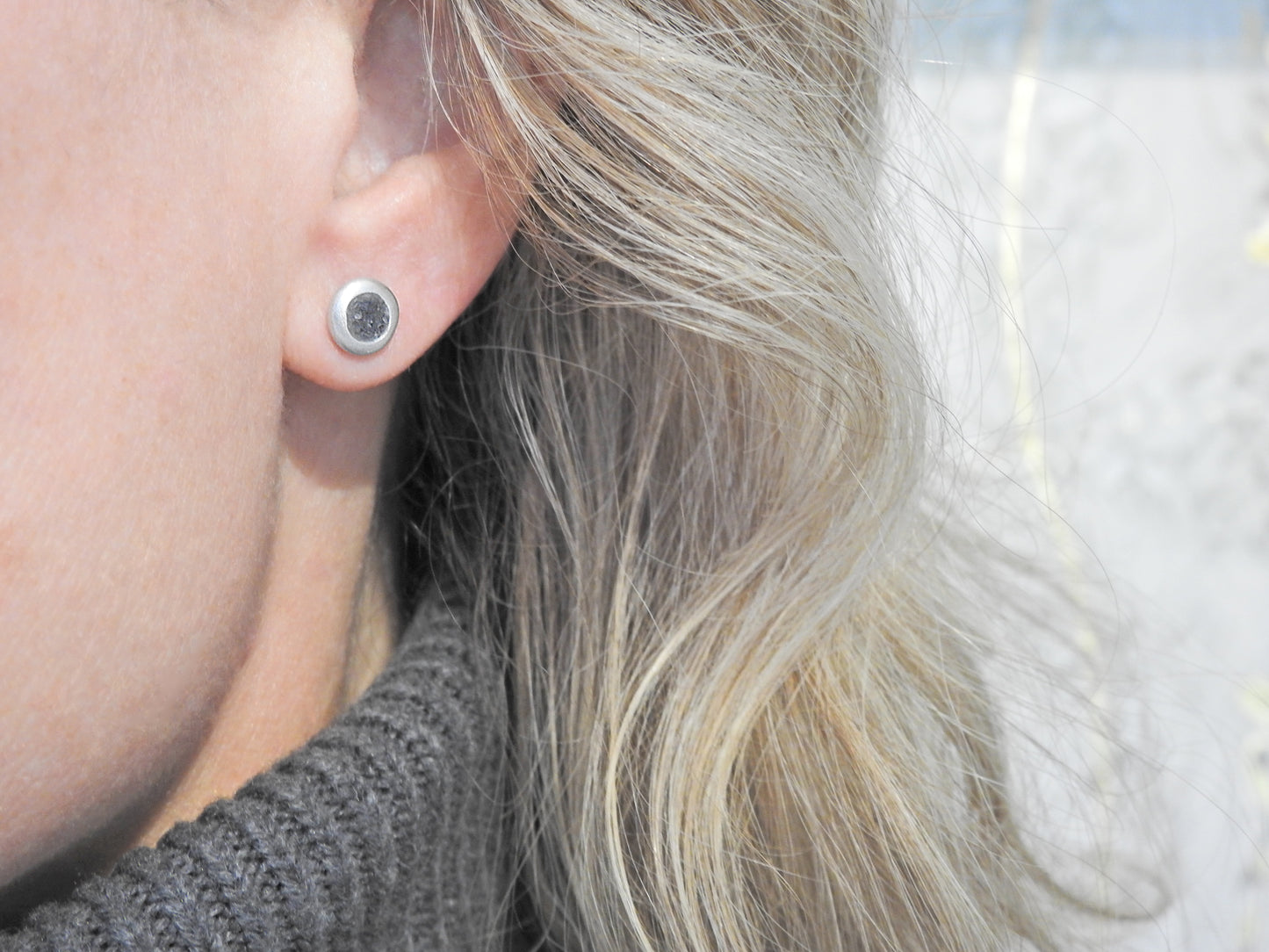 Limestone inlay studs by ZEALmetal, Nicole Horlor, in Kingston, ON, Canada