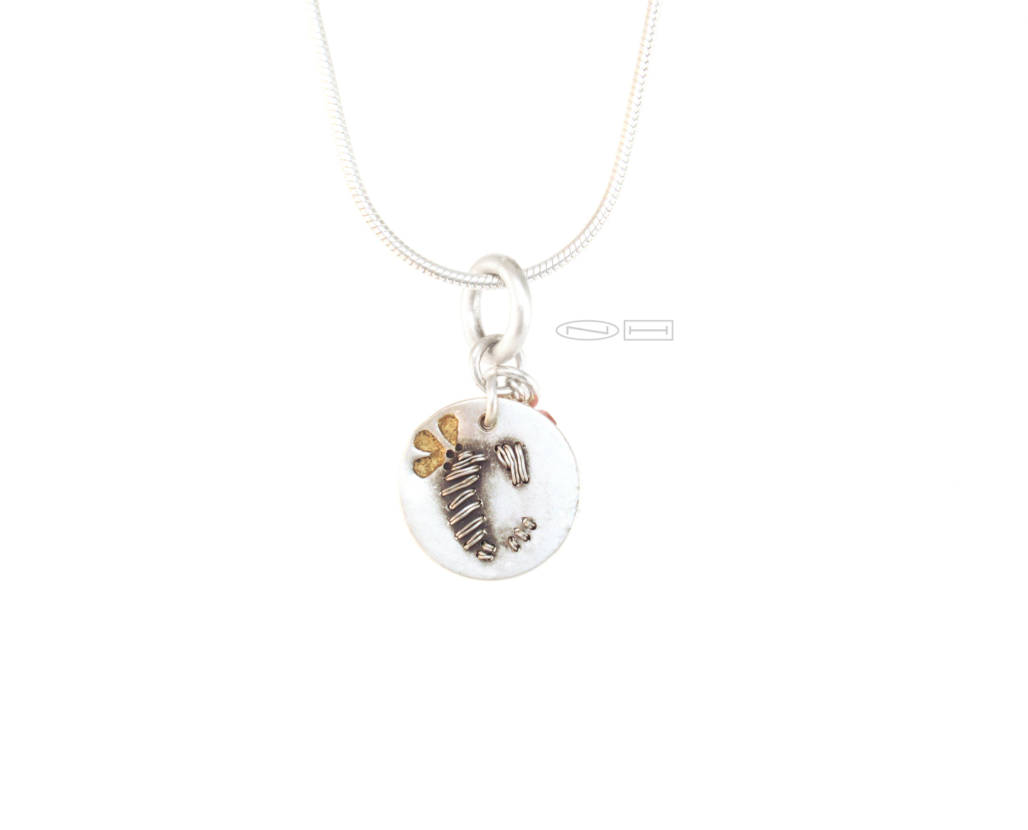 Stackable Initial pendants ~ Needle point in fine silver and sterling silver with a hint of 23kt gold, faceted pink tourmaline and NH tag. Canadian handmade in Kingston ON