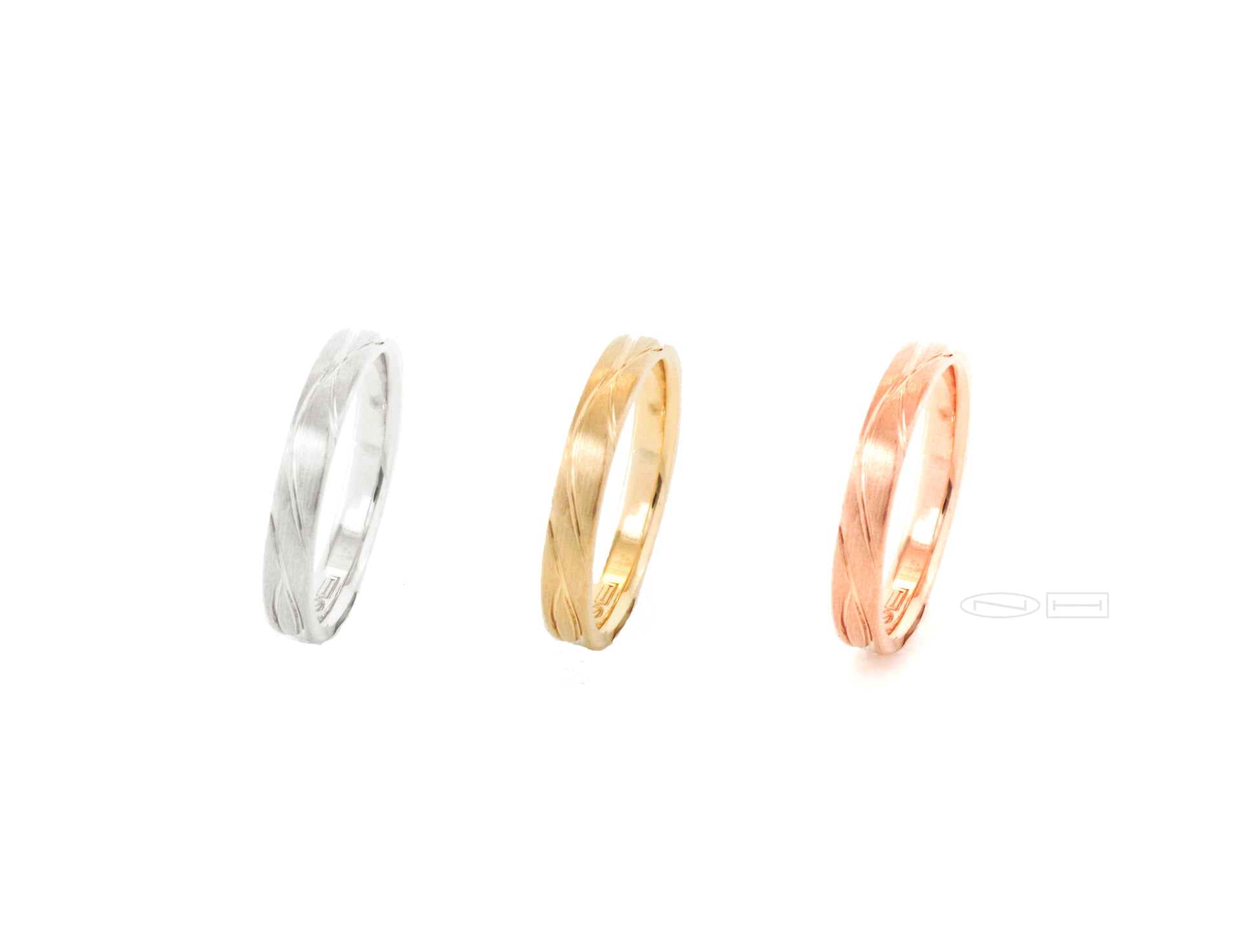 Organically you 3mm hand carved, comfort fit gold stacker. Matte finish with high polish carving and interior  Available in 18kt, or 14kt yellow, white, or red gold and platinum.