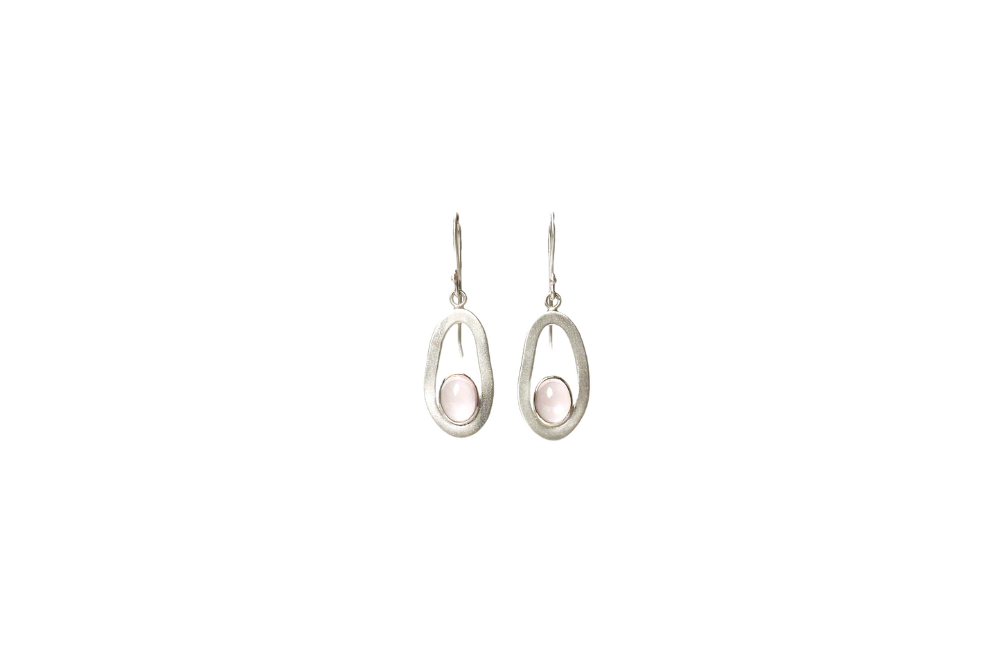 Organic pebble outline earrings with rose quartz oval cabs bezel set. Light, soft and a lovely soft pink glow.  by ZEALmetal, Nicole Horlor, in Kingston, ON Canada