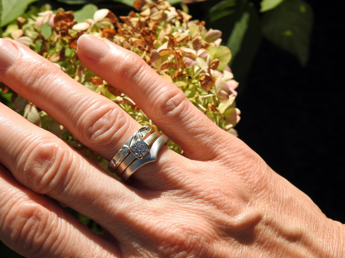 Organic square cluster diamond two tone ring.