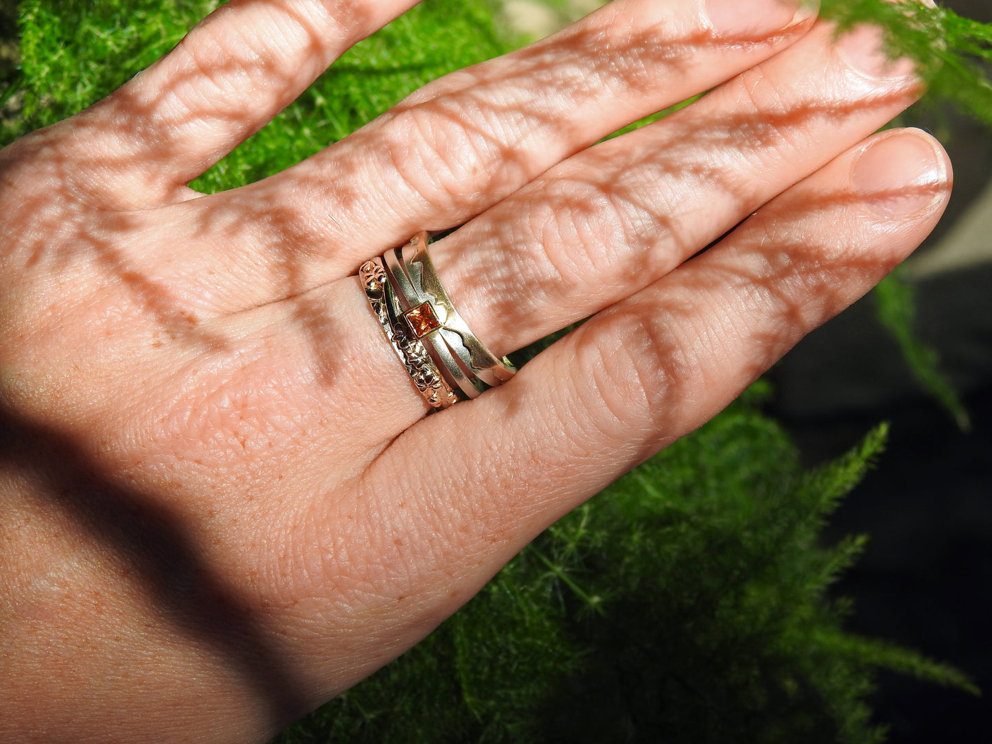 3mm princess cut orange sapphire in 18kt yellow gold bezel and 14kt 1.5mm width soft square shape band with matte finish., By ZEALmetal, Nicole Horlor