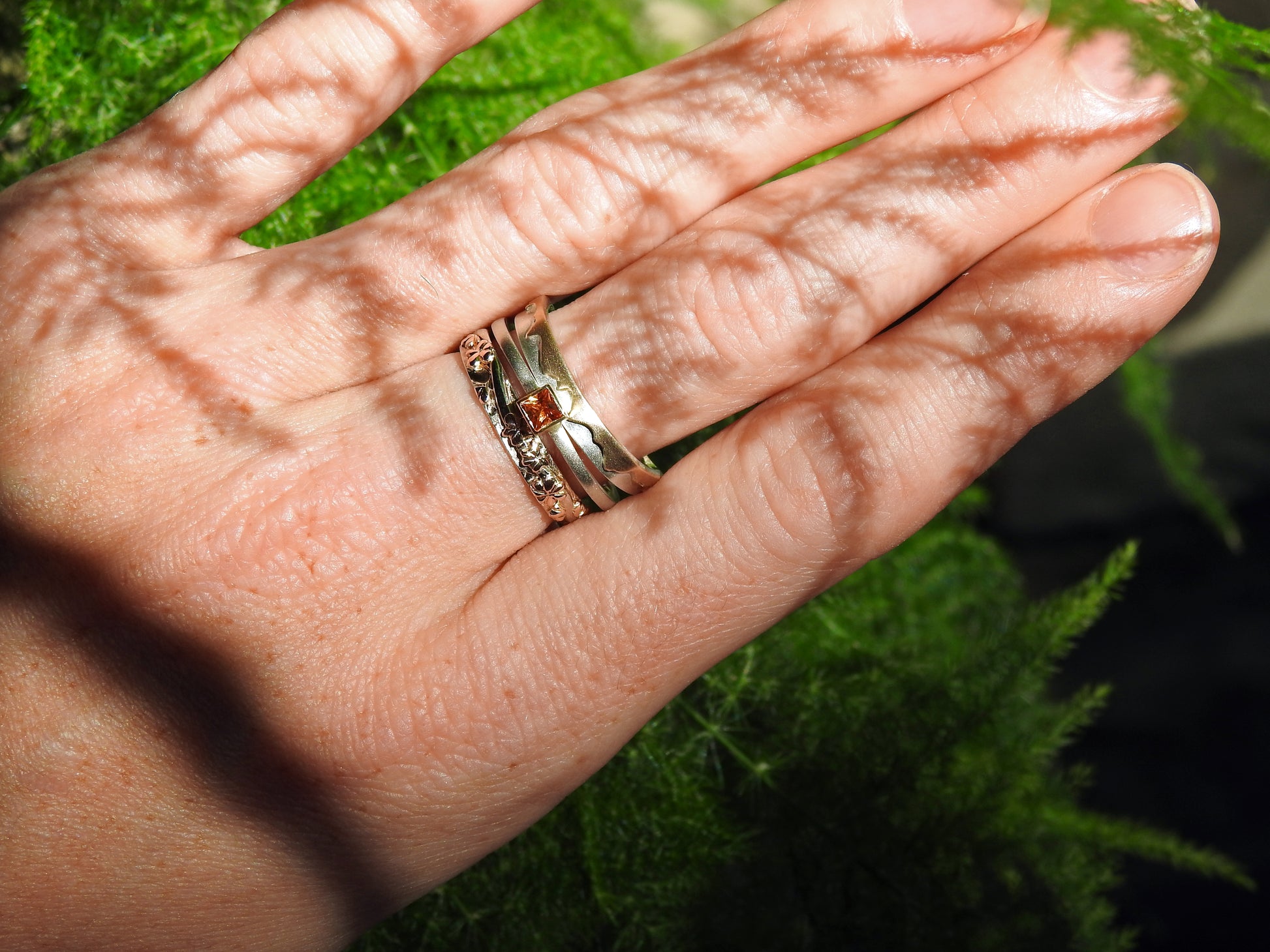3mm princess cut orange sapphire in 18kt yellow gold bezel and 14kt 1.5mm width soft square shape band with matte finish., By ZEALmetal, Nicole Horlor