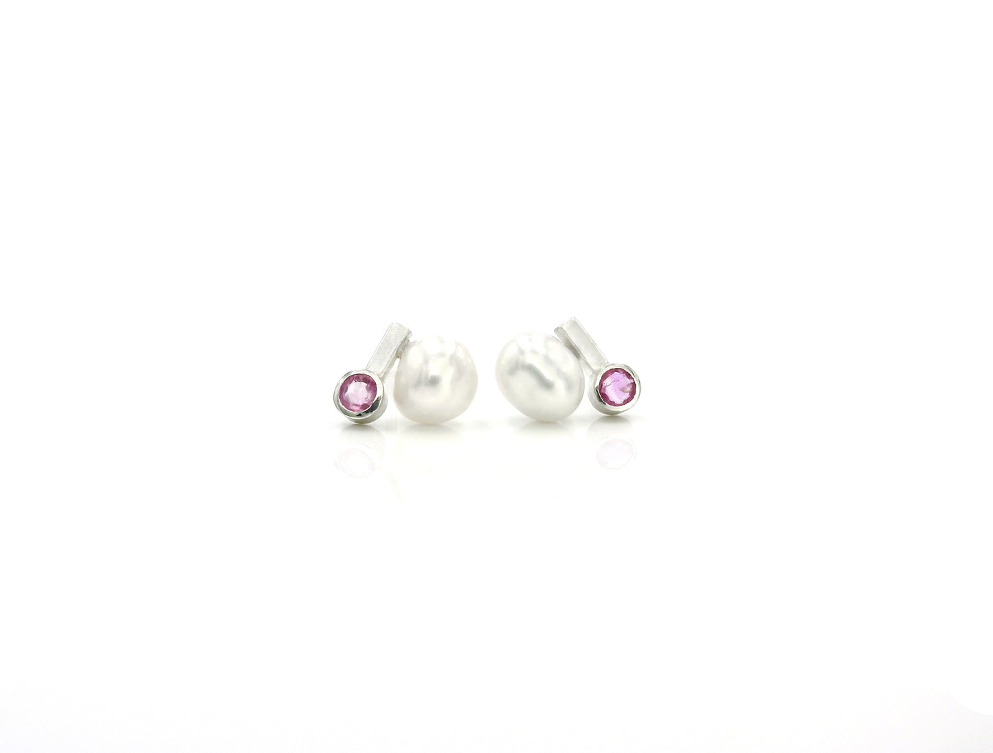 Unique keshi pearl and ruby earrings by ZEALmetal, Nicole Horlor, Kingston, ON, Canada