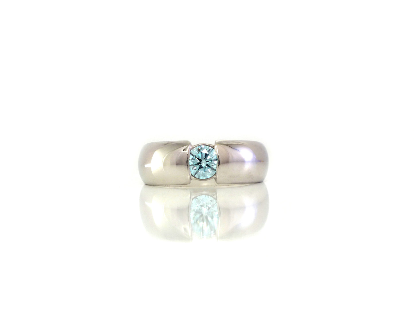 Faux tension with blue diamond in 18kt white gold by ZEALmetal, Nicole Horlor, in Kingston, ON, Canada