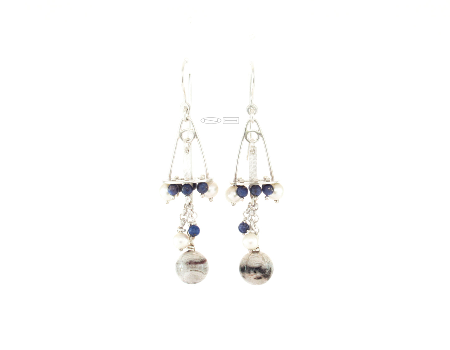 Canadian handmade by ZEALmetal in Kingston ONImagine ~ Sterling silver, Lapis Lazuli, pearl, and lace agate.