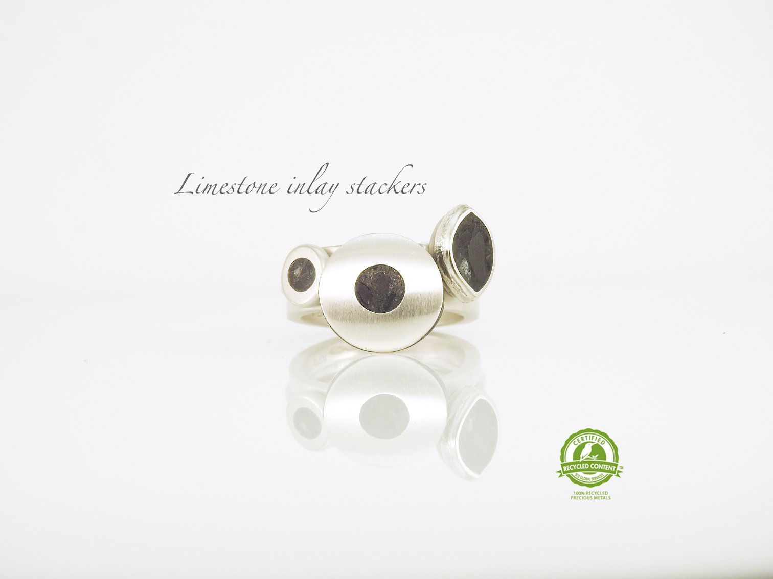 Limestone inlay pebble stacker ring, by ZEALmetal, Nicole Horlor, in Kingston, ON, Canada