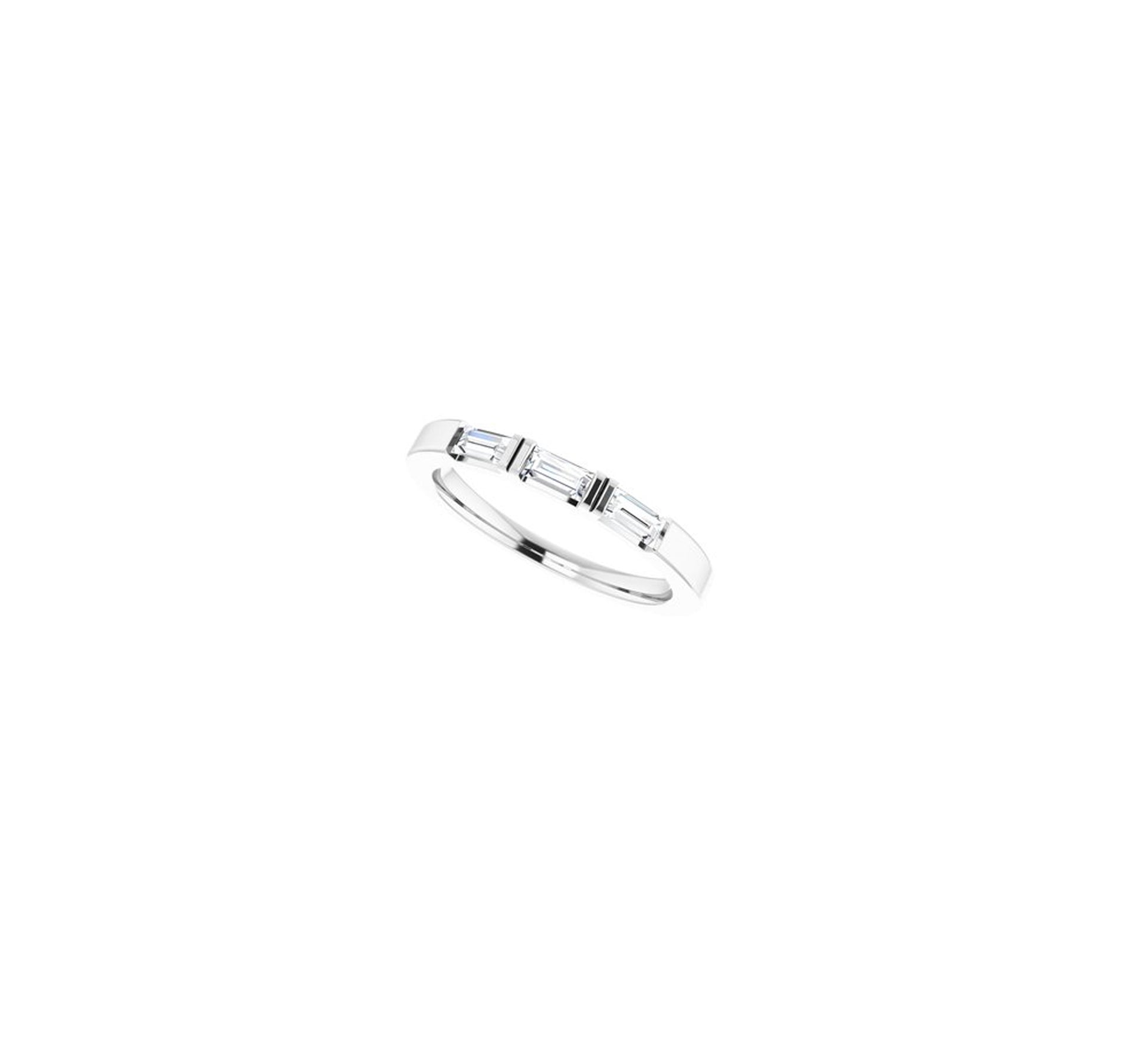 White gold band with 3 x baguette diamonds with either matte or polished finish, or a texture pattern added from any of my ZEALmetal bands.