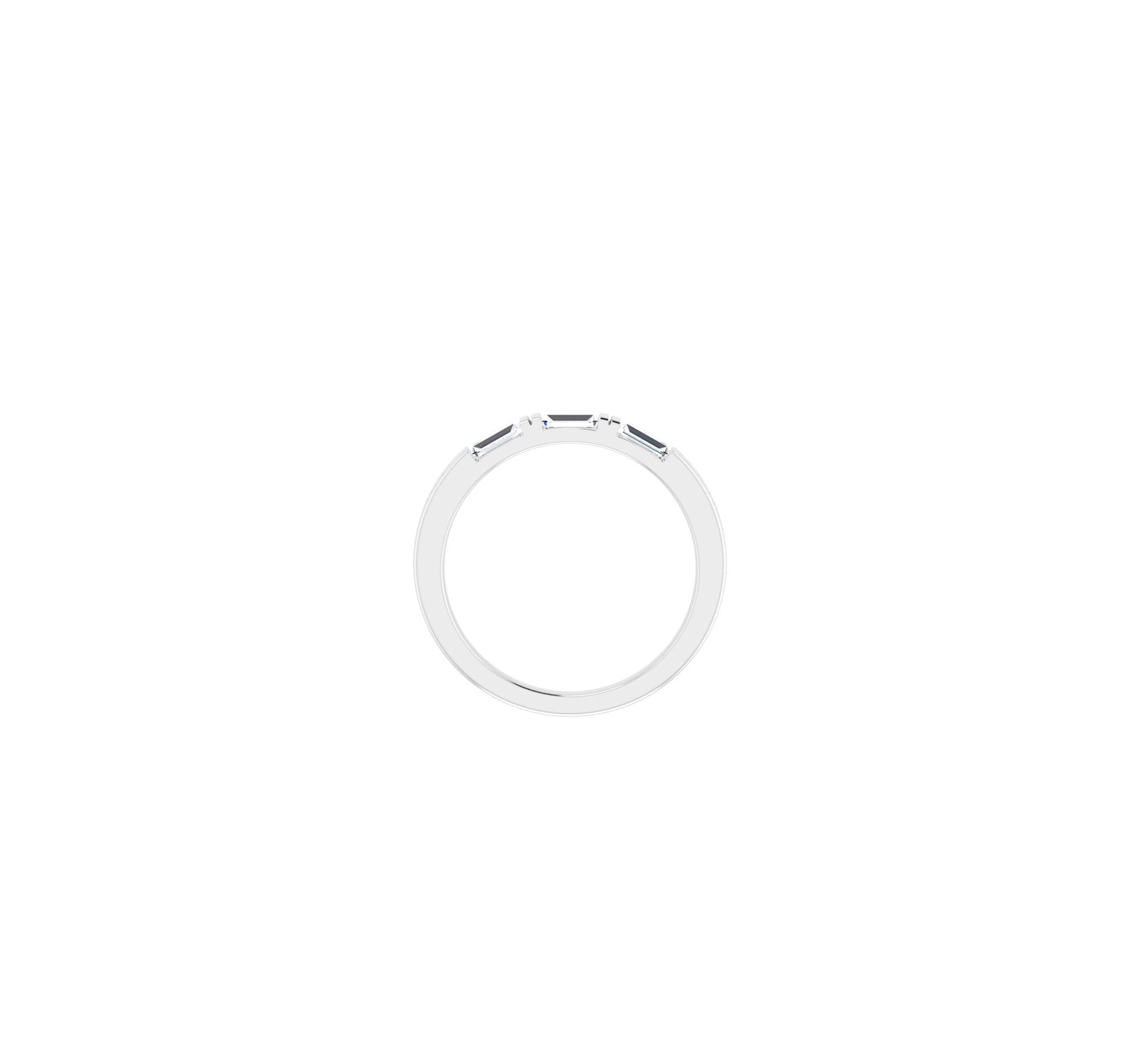 White gold band with 3 x baguette diamonds with either matte or polished finish, or a texture pattern added from any of my ZEALmetal bands.