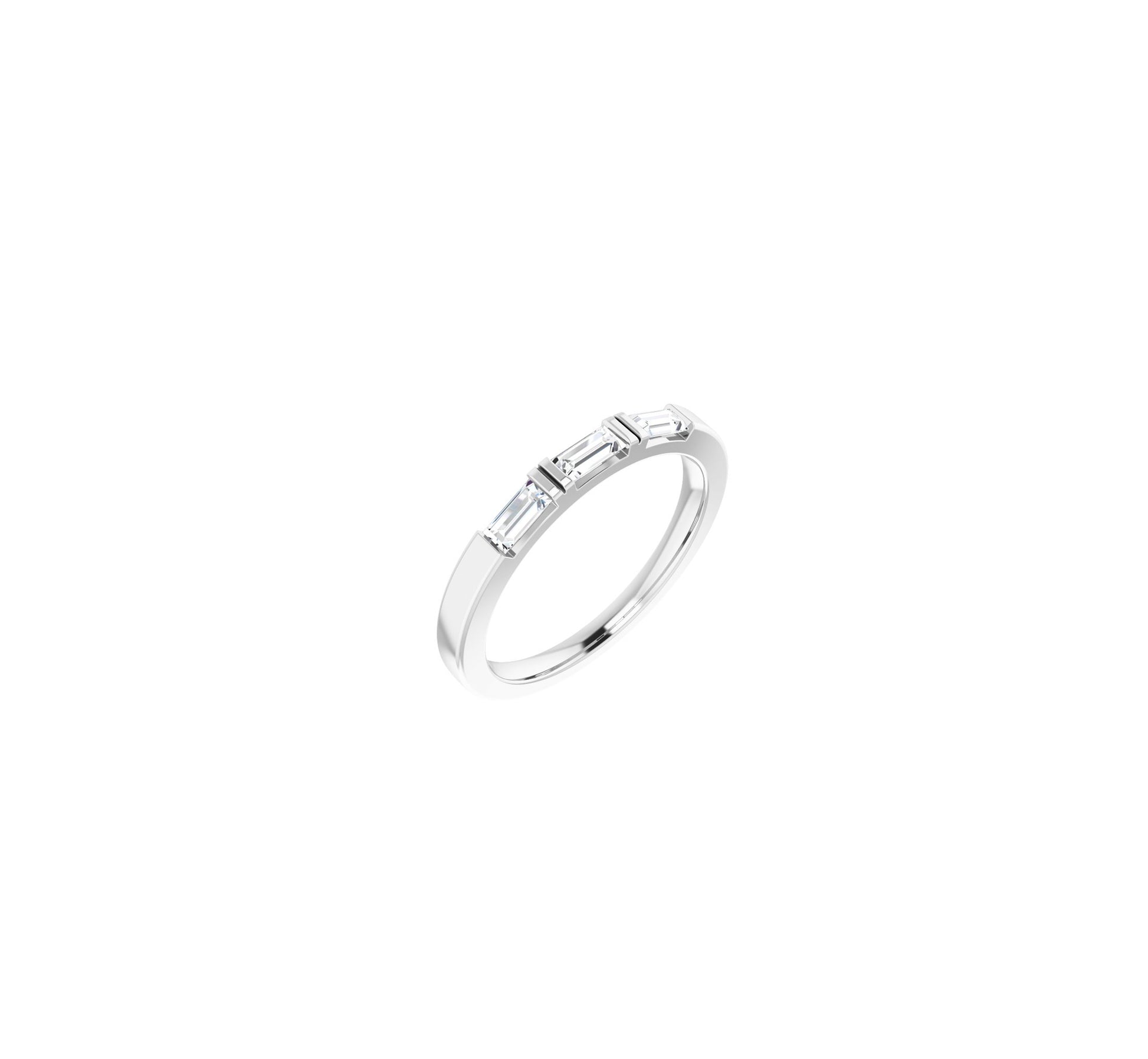 White gold band with 3 x baguette diamonds with either matte or polished finish, or a texture pattern added from any of my ZEALmetal bands.