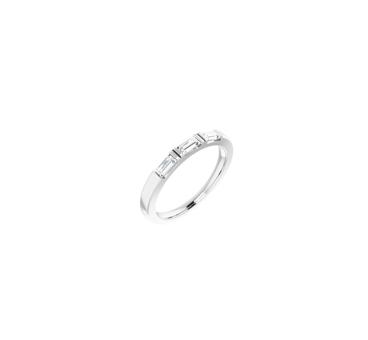 White gold band with 3 x baguette diamonds with either matte or polished finish, or a texture pattern added from any of my ZEALmetal bands.