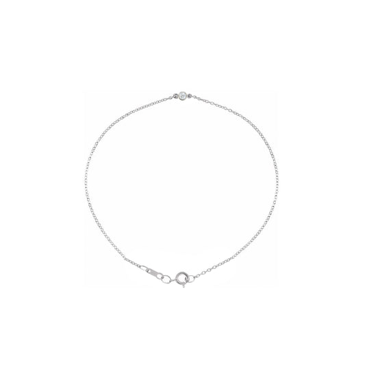 14kt white gold planish bezel diamond cable bracelet.