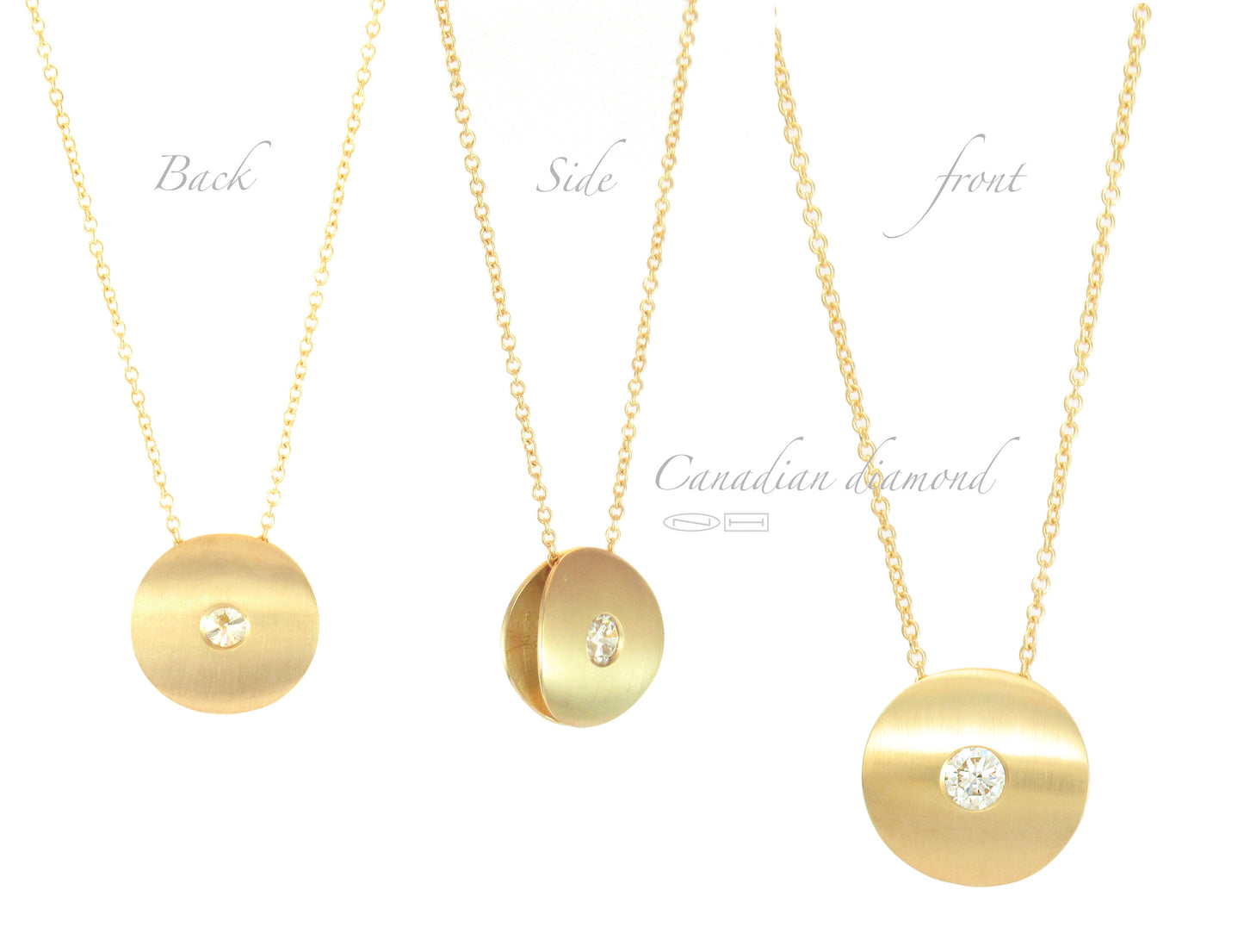 Diamond curve yellow gold necklace made by ZEALmetal, Nicole Horlor, Kingston, ON, Canada