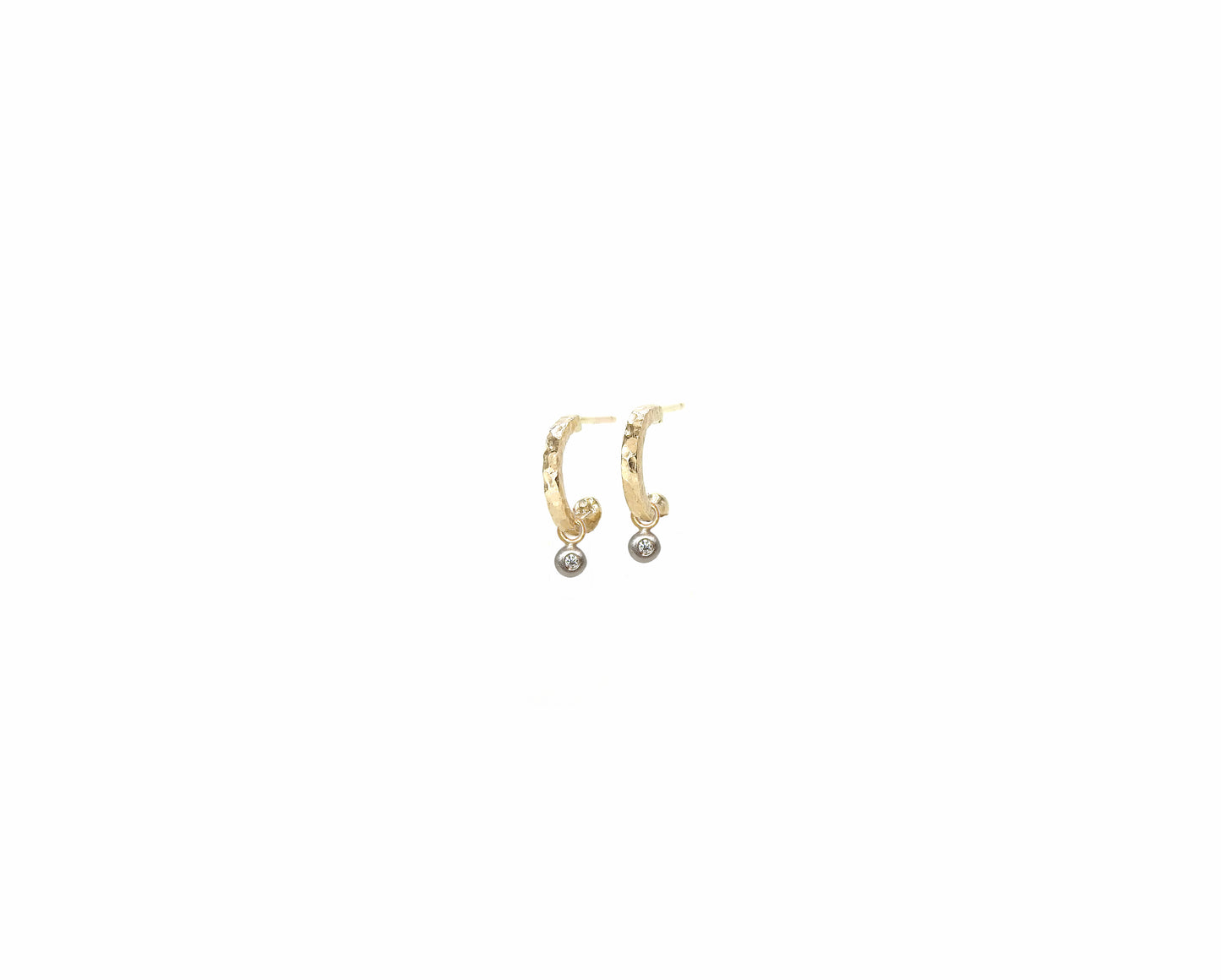 Dangle options for gold micro B E planished hoops