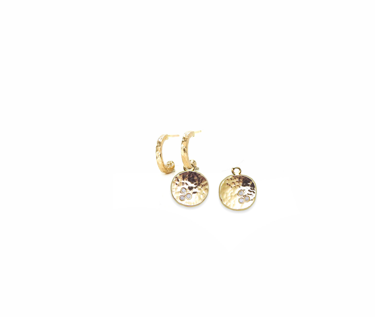 Dangle options for gold micro B E planished hoops