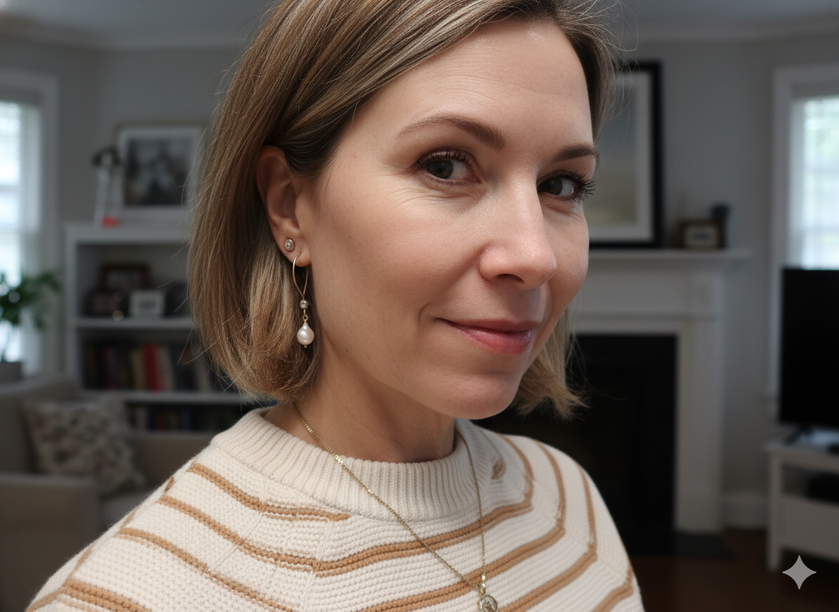 Diamond in the rough hoops with baroque pearl dangles