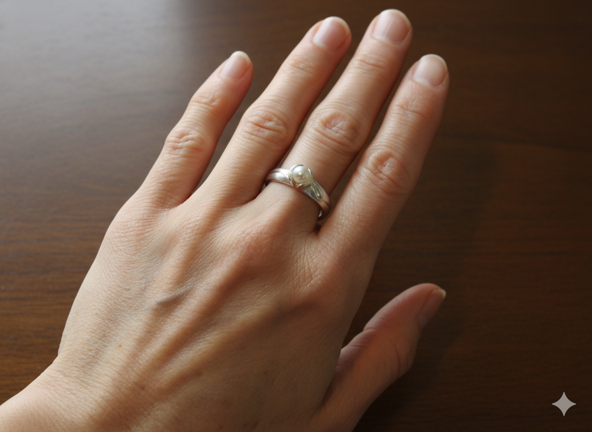 Flared bezel carved with pearl