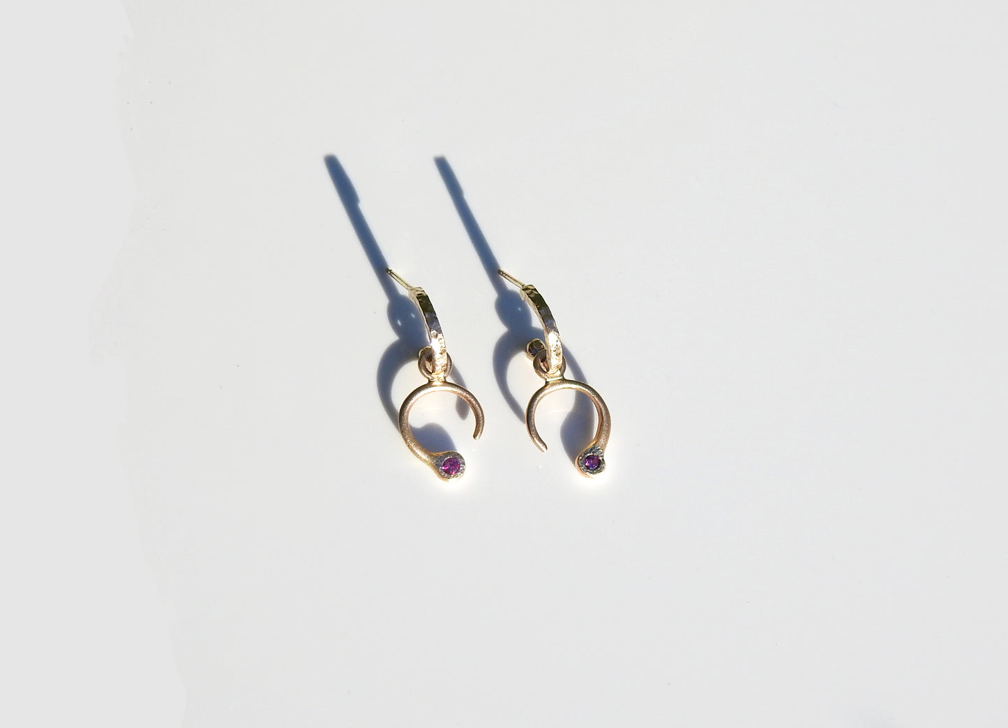 Dangle options for gold micro B E planished hoops