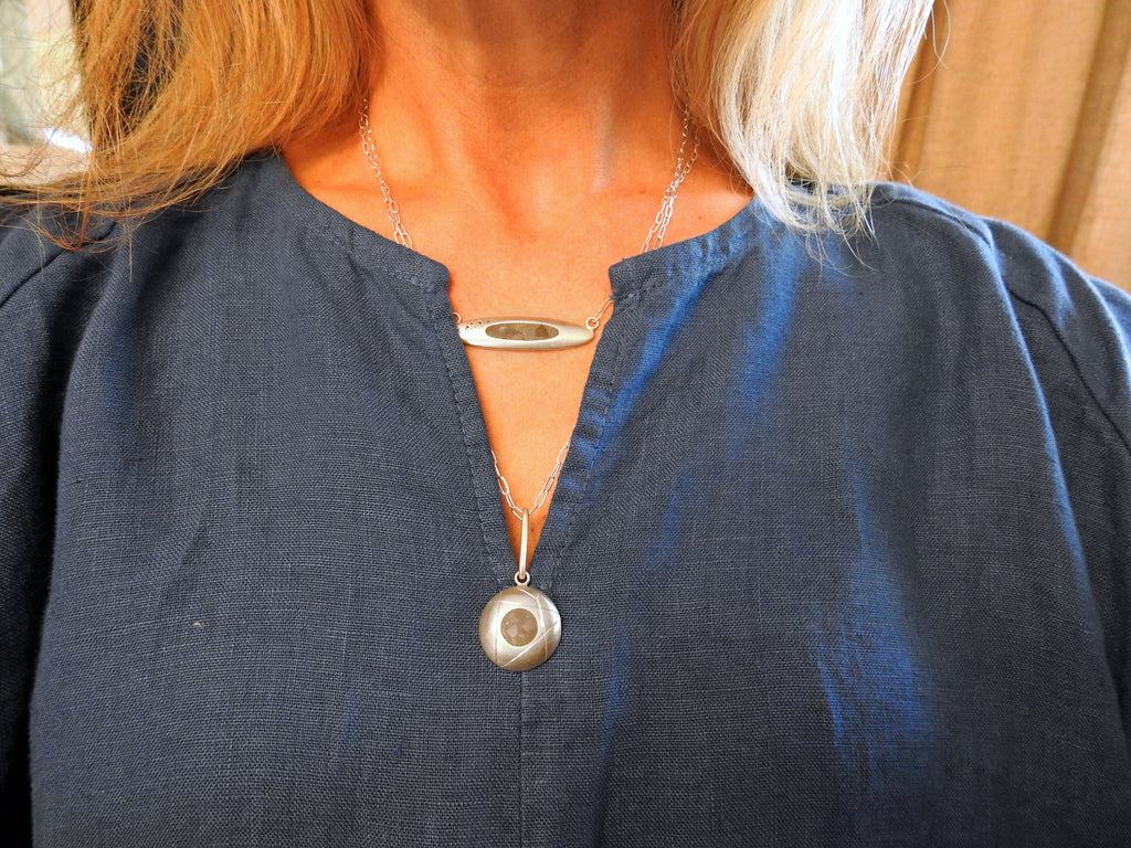 Faith Limestone inlay oval pendant