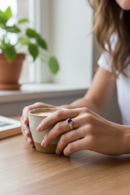 Rounded wrap bezel ring with Amethyst