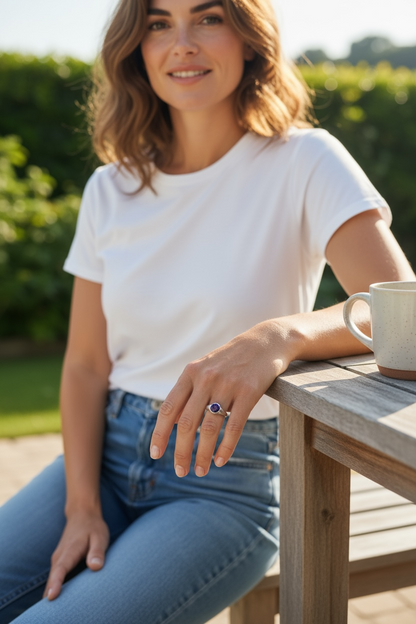 Rounded wrap bezel ring with Amethyst