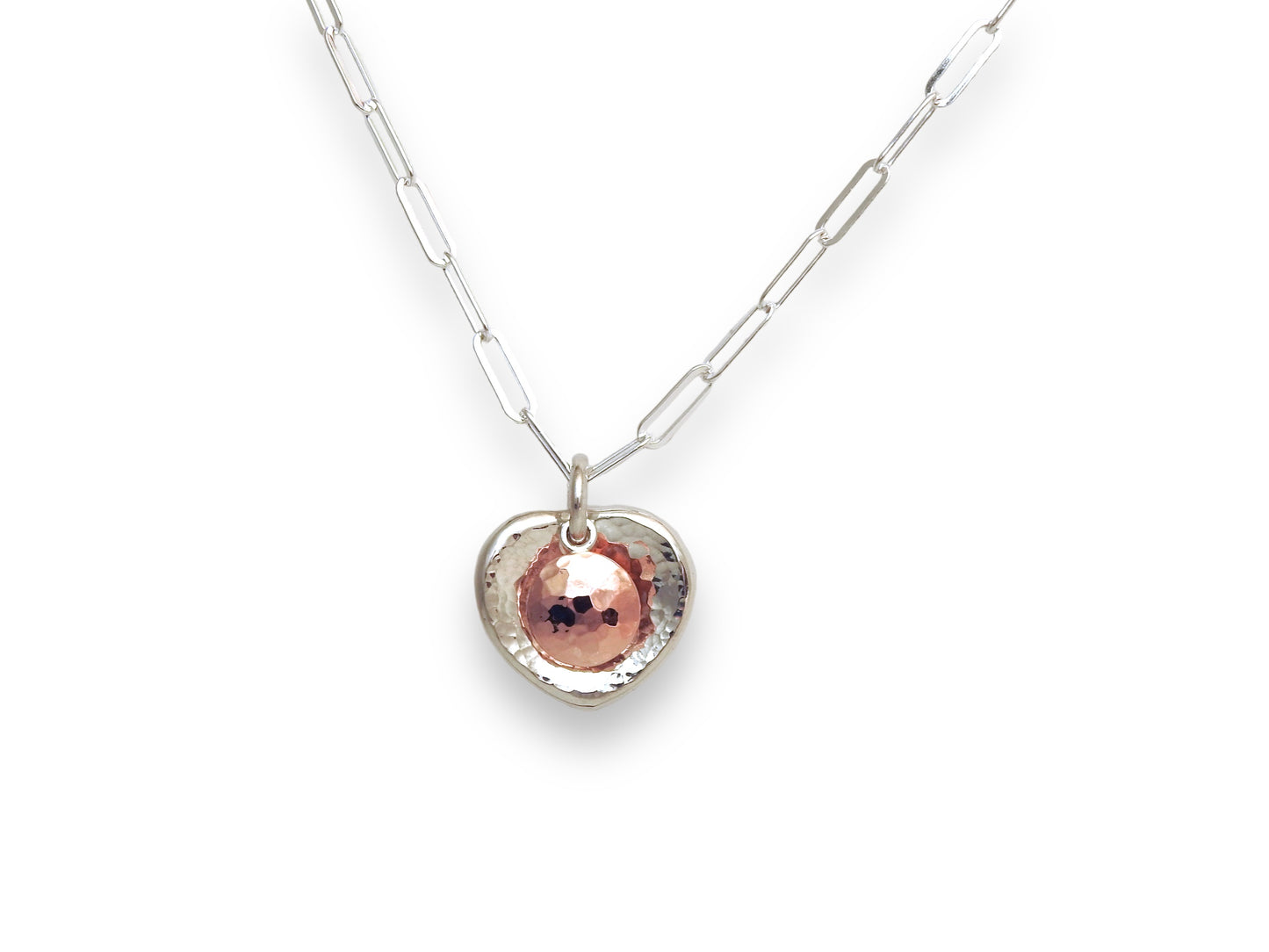 Dazzling sparkling reflective organic pebble heart, with a 14kt rose gold floating planished dome. Resting and glowing in the soften, receptive, valley like heart.   Inspired by the quote shown in the images with the great saint Sri Anandamayi Ma, by ZEALmetal, Nicole Horlor, in Kingston, ON, Canada