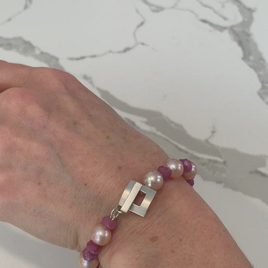 Pink pearl and ruby bracelet with detailed video by ZEALmetal, Nicole Horlor, in Kingston, ON, Canada
