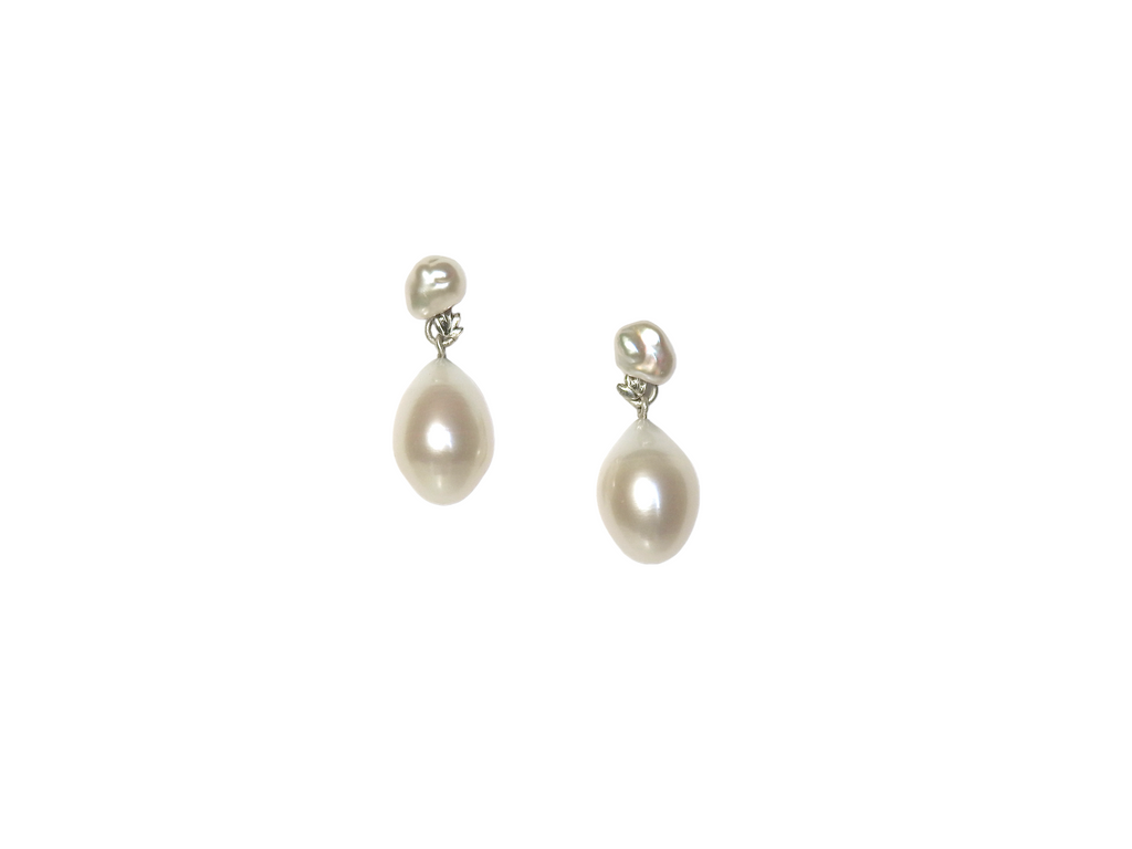 A little bit of Eden small sterling silver flower, with keshi pear stud top and gorgeous soft pearl drops, by ZEALmetal, Nicole Horlor, in Kingston, ON Canada