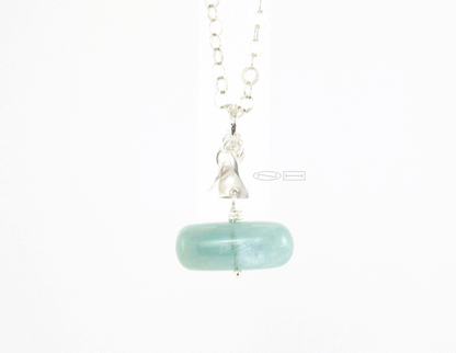 Stackable power pendants ~ Aquamarine pebble with a sterling silver twist, matte and high polish finish, on a sterling silver planished bail, with NH logo tag. Canadian handmade in Kingston ON