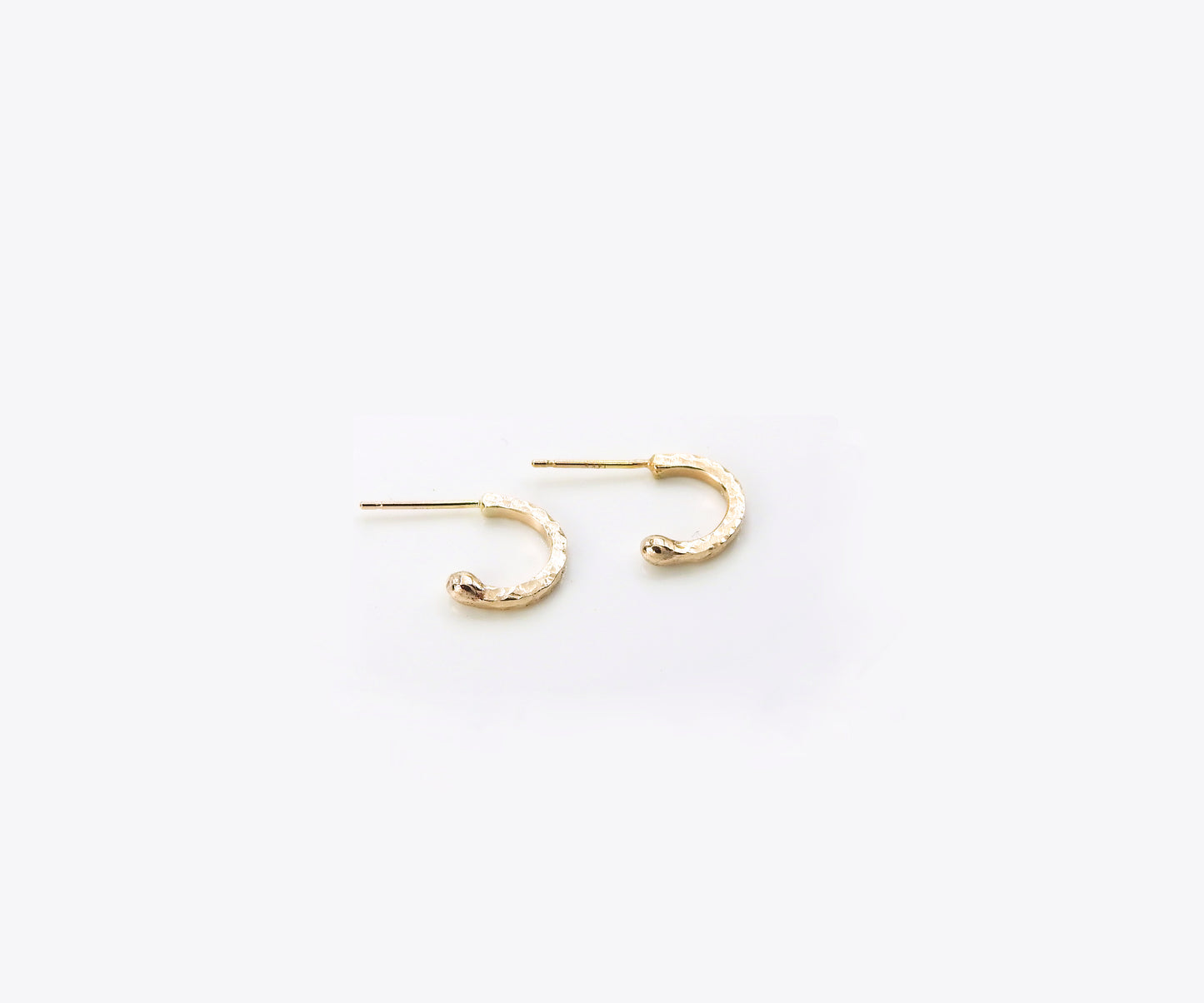 B E micro planish hoops in 14kt yellow gold, by ZEALmetal, Nicole Horlor, in Kinston, ON, Canada